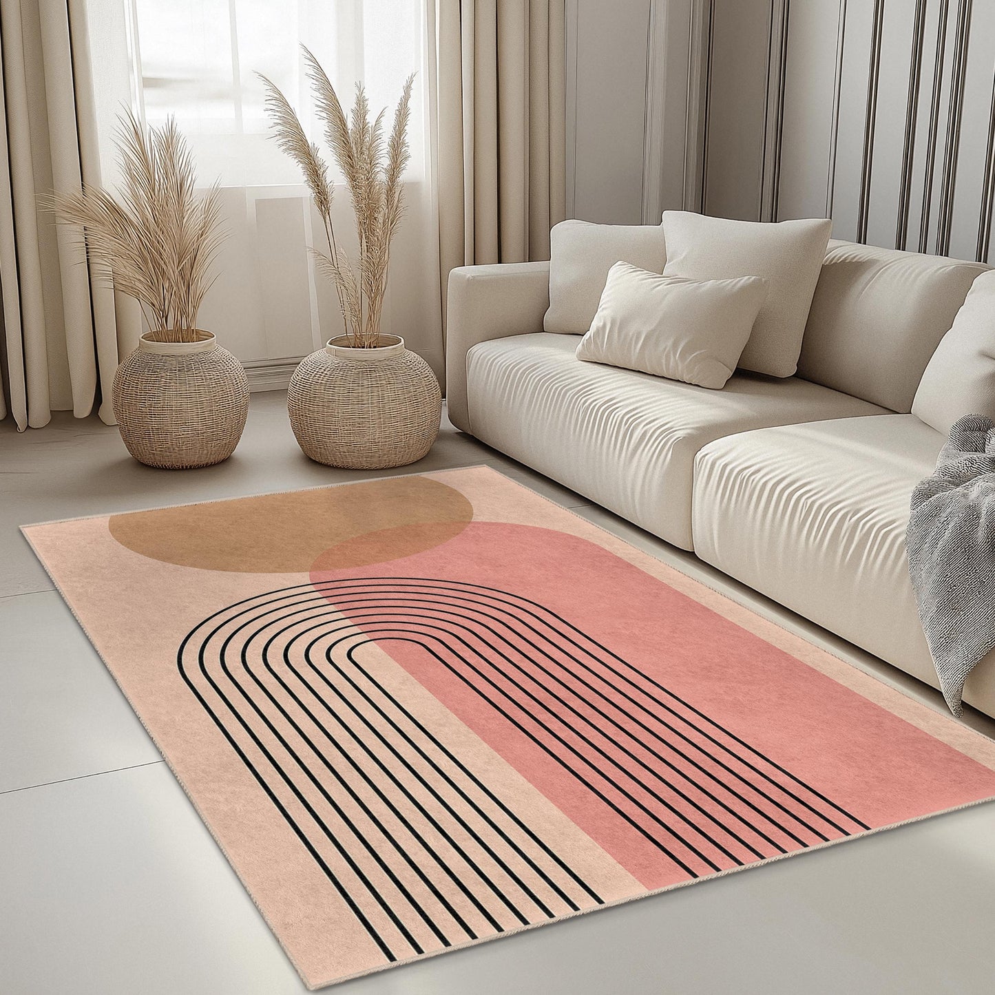 Rechteckiger Teppich mit geometrischem Regenbogenmuster, moderner minimalistischer Teppich, stilvolle Wohnzimmerdekoration, Boho-Wohnaccessoires