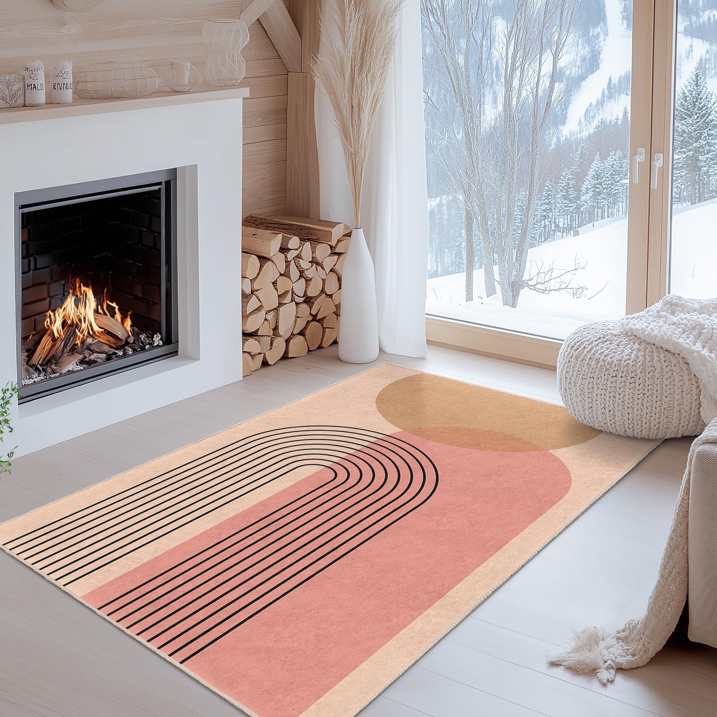 Rechteckiger Teppich mit geometrischem Regenbogenmuster, moderner minimalistischer Teppich, stilvolle Wohnzimmerdekoration, Boho-Wohnaccessoires