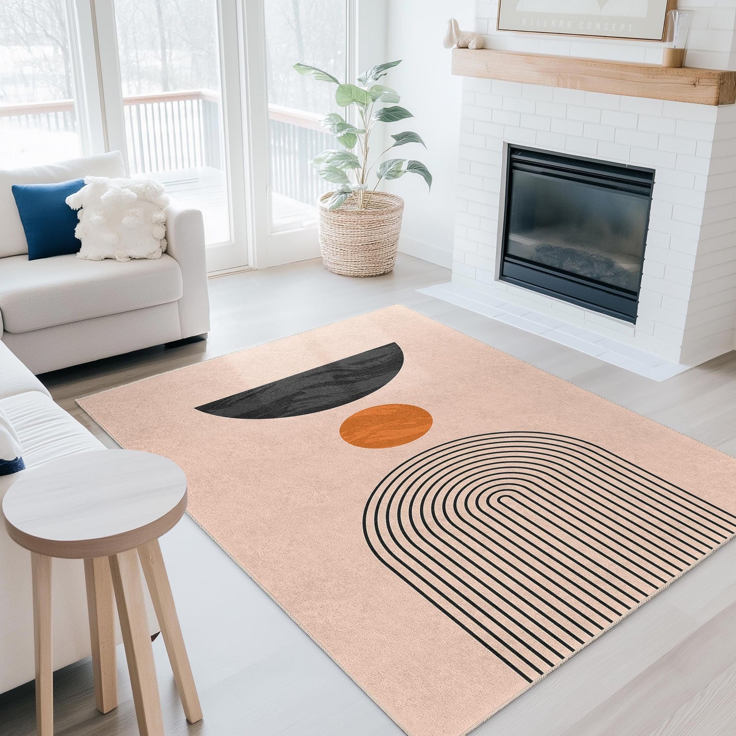 Geometrisch-abstrakter Teppich, moderner rechteckiger Teppich, Wohnzimmerteppich, stilvoller Heimteppich, Boho-Akzentteppich