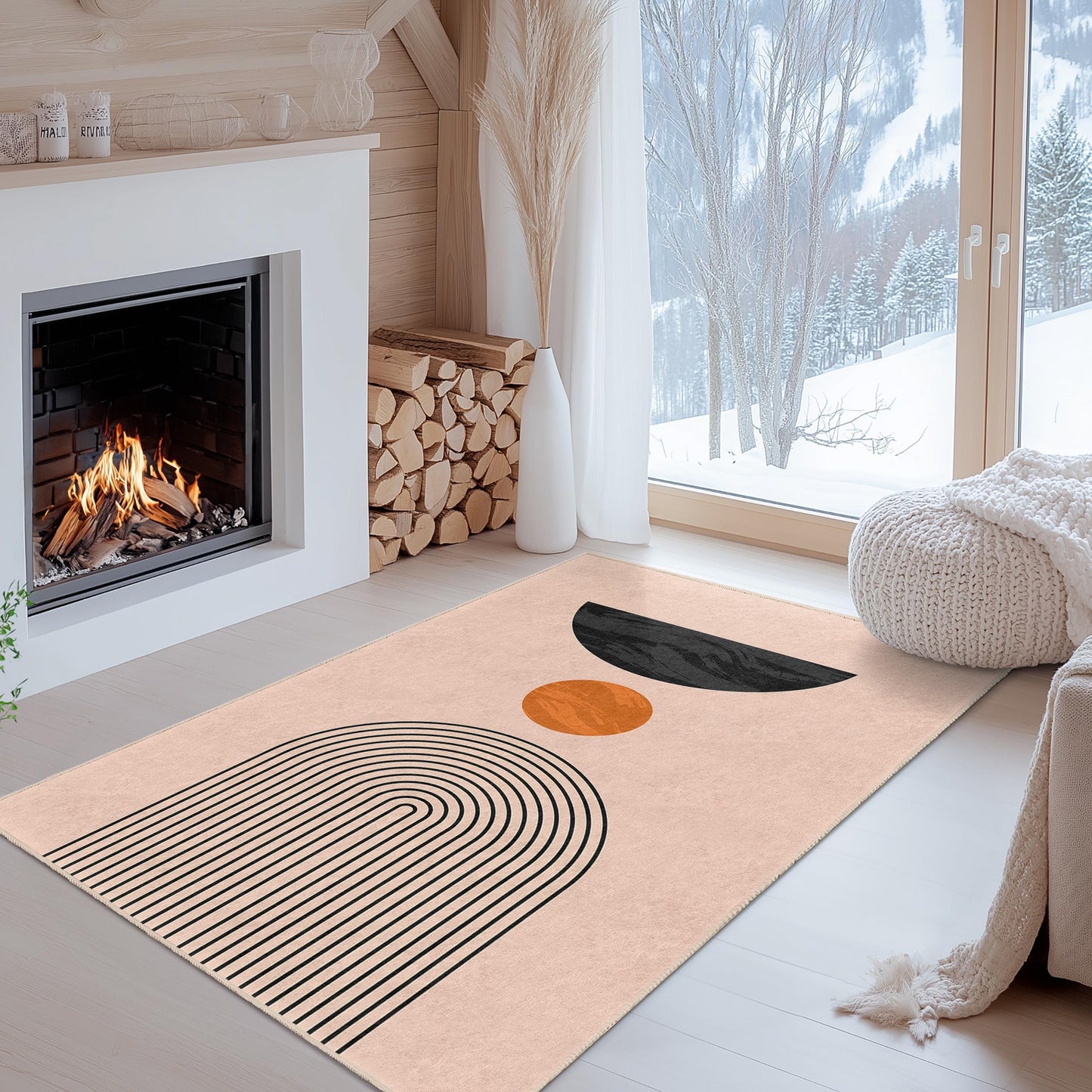 Geometrisch-abstrakter Teppich, moderner rechteckiger Teppich, Wohnzimmerteppich, stilvoller Heimteppich, Boho-Akzentteppich