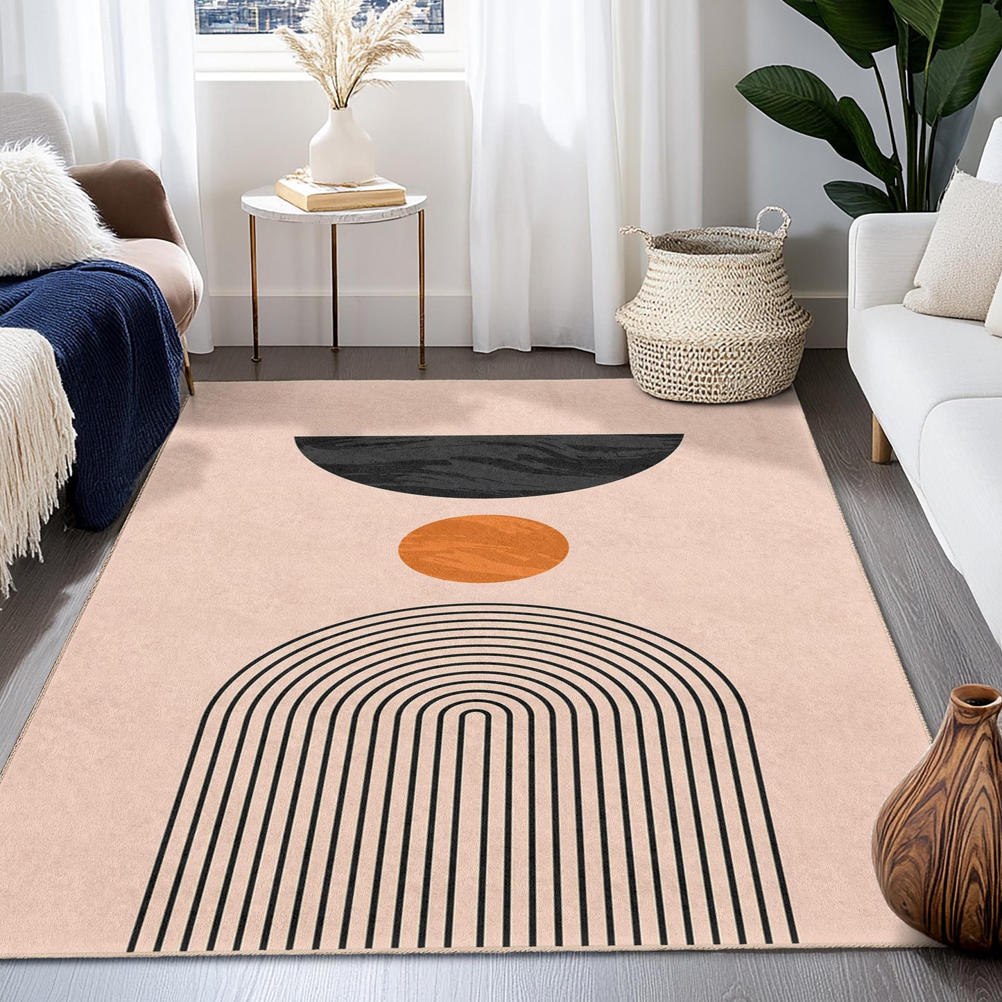 Geometrisch-abstrakter Teppich, moderner rechteckiger Teppich, Wohnzimmerteppich, stilvoller Heimteppich, Boho-Akzentteppich