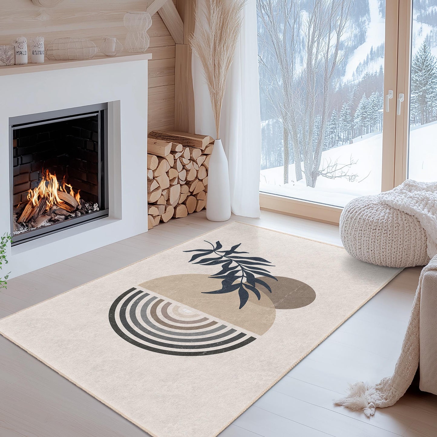 Rechteckiger Teppich mit geometrischem Blattmuster, moderner abstrakter Teppich, Wohnzimmerdekoration, Teppich im Bohème-Stil, künstlerische Fußmatte
