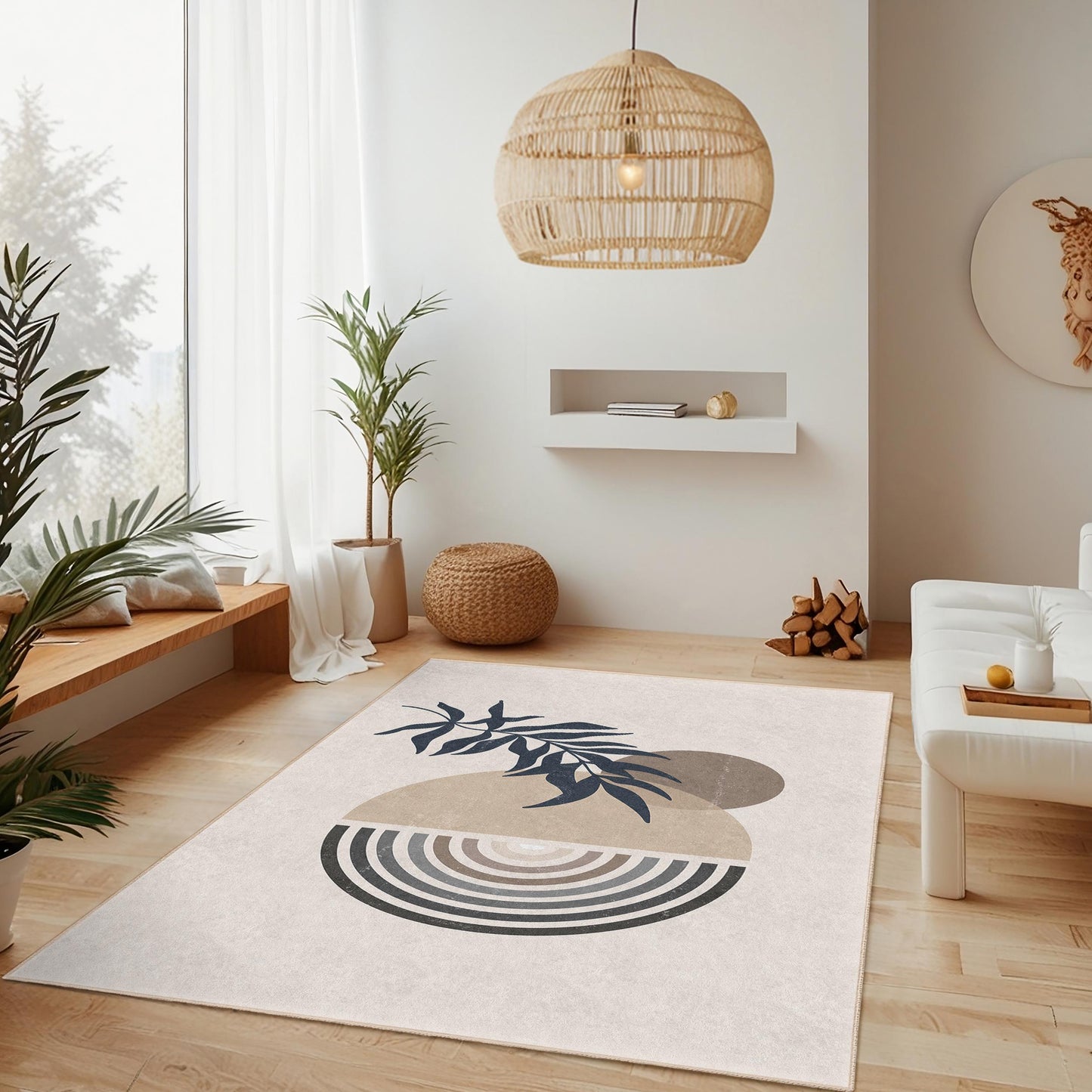Rechteckiger Teppich mit geometrischem Blattmuster, moderner abstrakter Teppich, Wohnzimmerdekoration, Teppich im Bohème-Stil, künstlerische Fußmatte