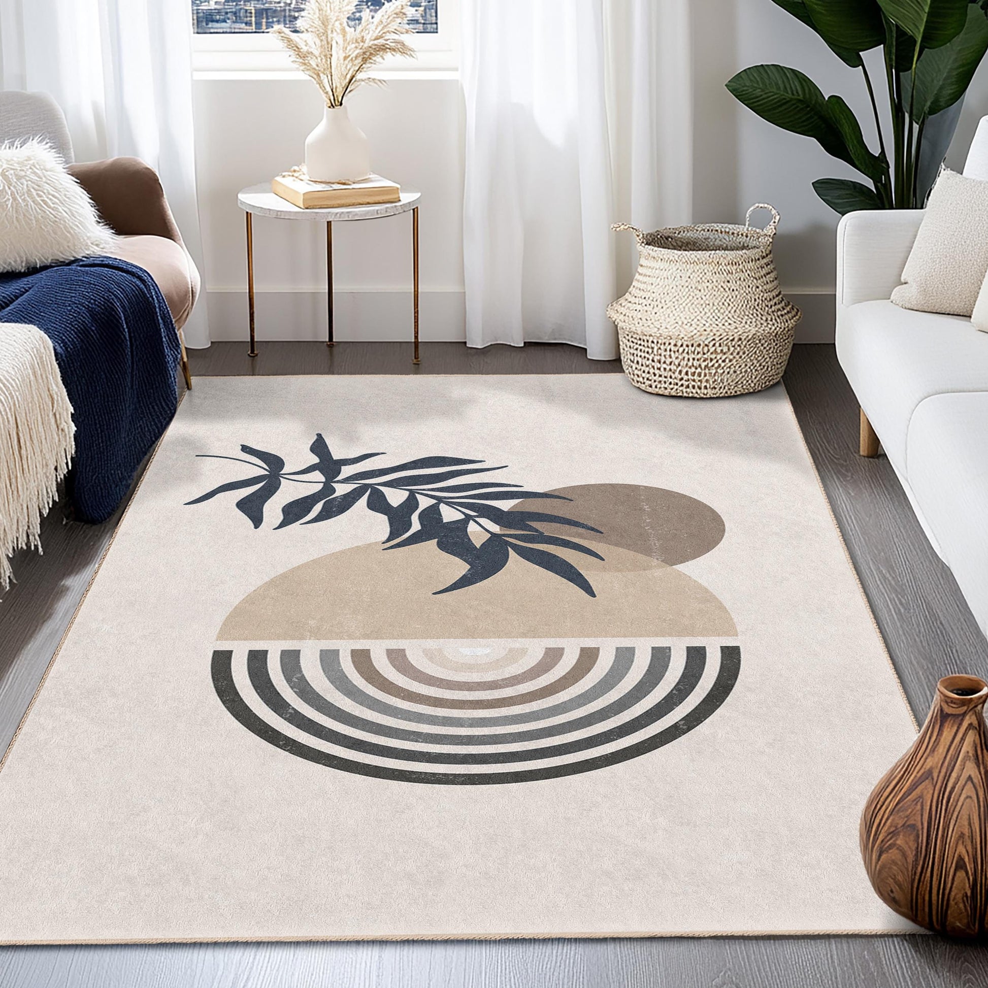 Geometric Leaf Design Rectangular Area Rug, Modern Abstract Carpet, Living Room Decor, Bohemian Style Rug, Artistic Floor Mat