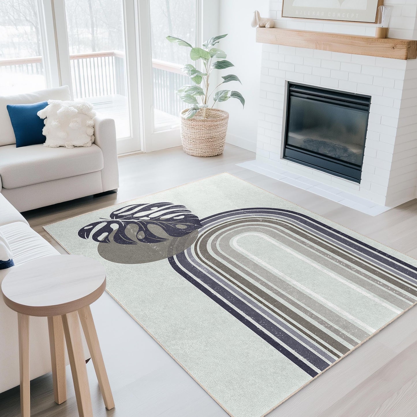 Rechteckiger Teppich mit abstraktem Blattmuster, moderner Boho-Teppich, geometrisches Muster, Wohnzimmerdekoration, stilvolle Fußmatte