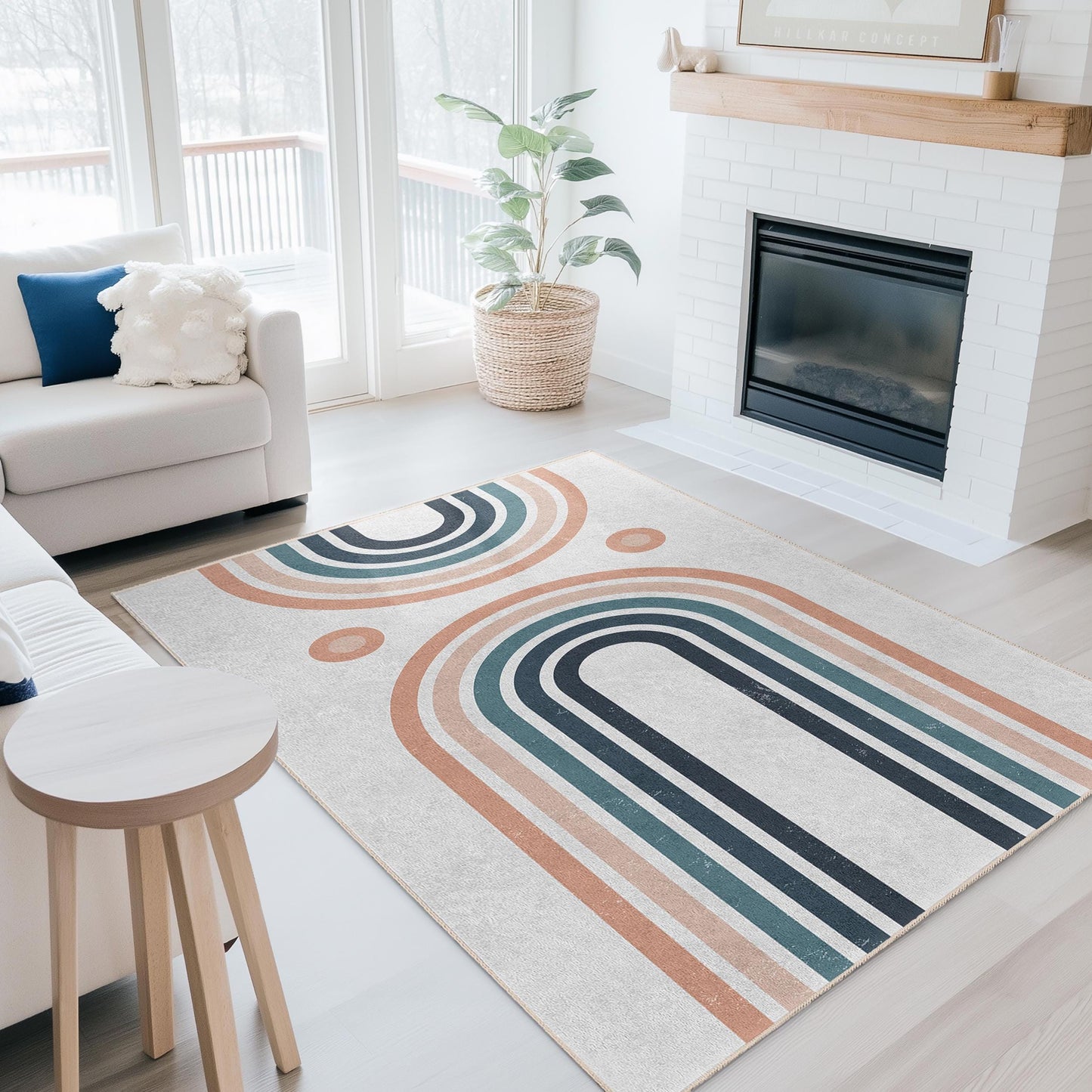 Moderner geometrischer rechteckiger Teppich, abstrakter Linienteppich für das Wohnzimmer, stilvolle Wohndekoration, zeitgenössische Fußmatte