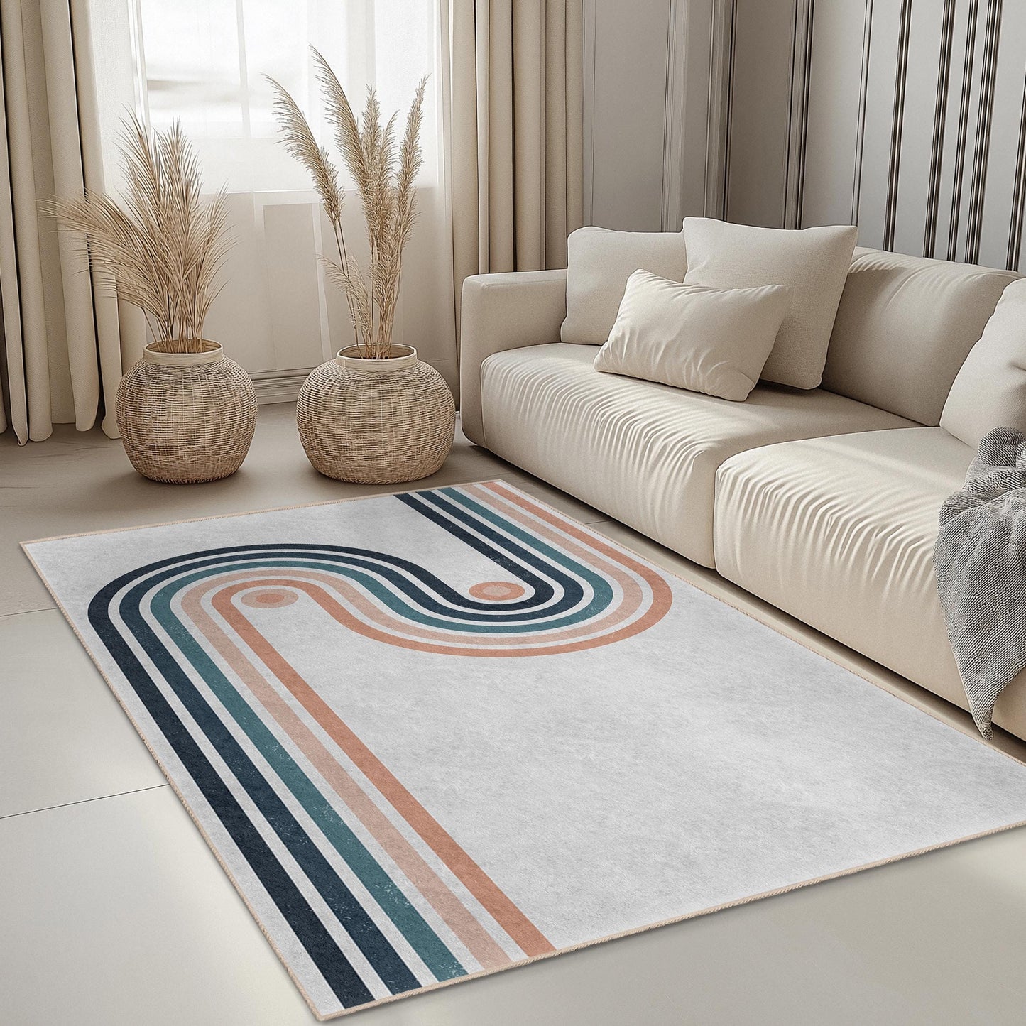 Moderner geometrischer rechteckiger Teppich, stilvolles Linienmuster, Wohnzimmerdeko, weicher Heimteppich, zeitgenössisches Design