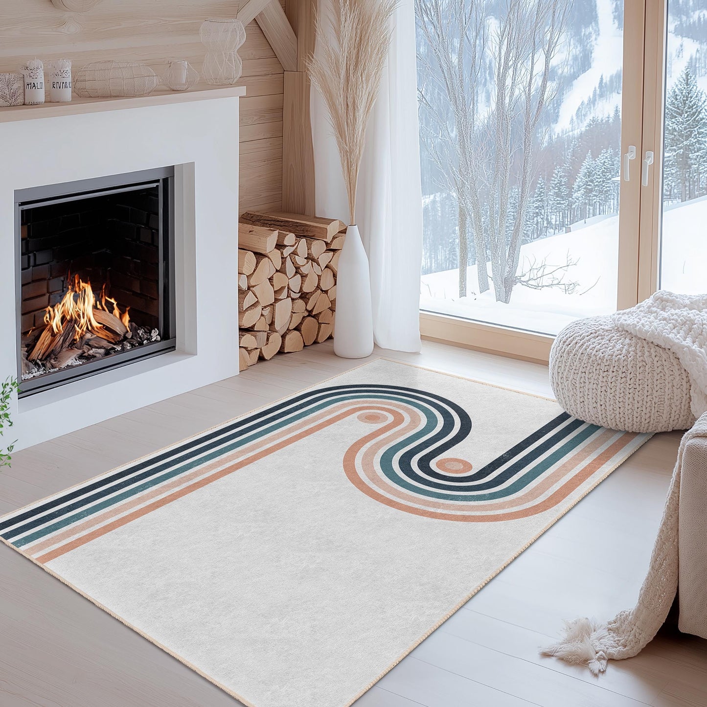 Moderner geometrischer rechteckiger Teppich, stilvolles Linienmuster, Wohnzimmerdeko, weicher Heimteppich, zeitgenössisches Design