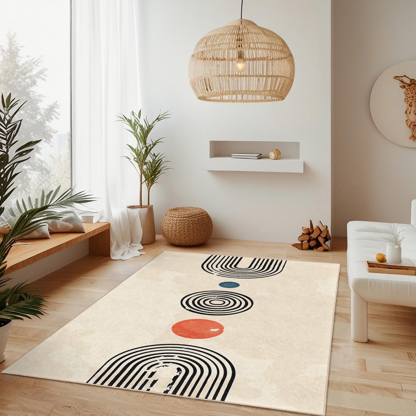 Rechteckiger Teppich mit geometrischem Muster, modernes Design, minimalistische Wohndekoration, Wohnzimmerteppich, stilvolle Fußmatte
