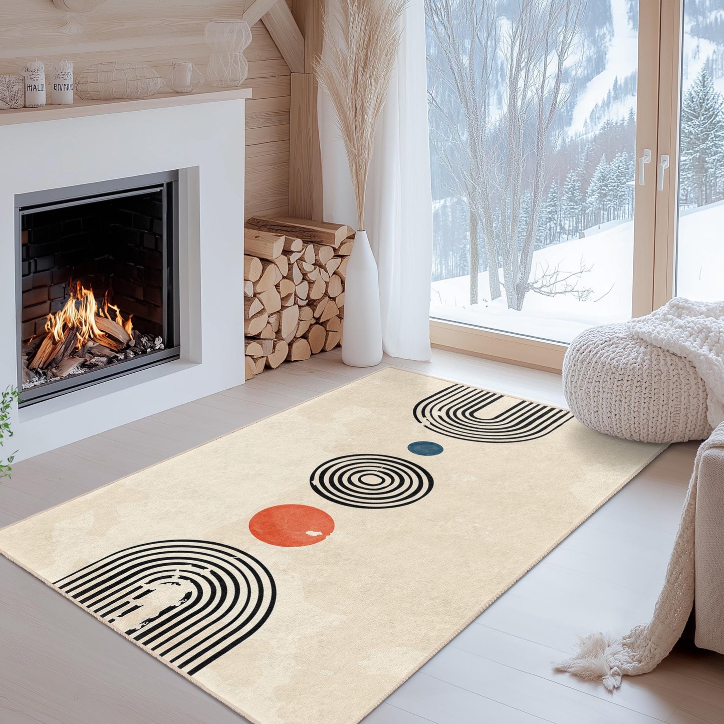 Rechteckiger Teppich mit geometrischem Muster, modernes Design, minimalistische Wohndekoration, Wohnzimmerteppich, stilvolle Fußmatte