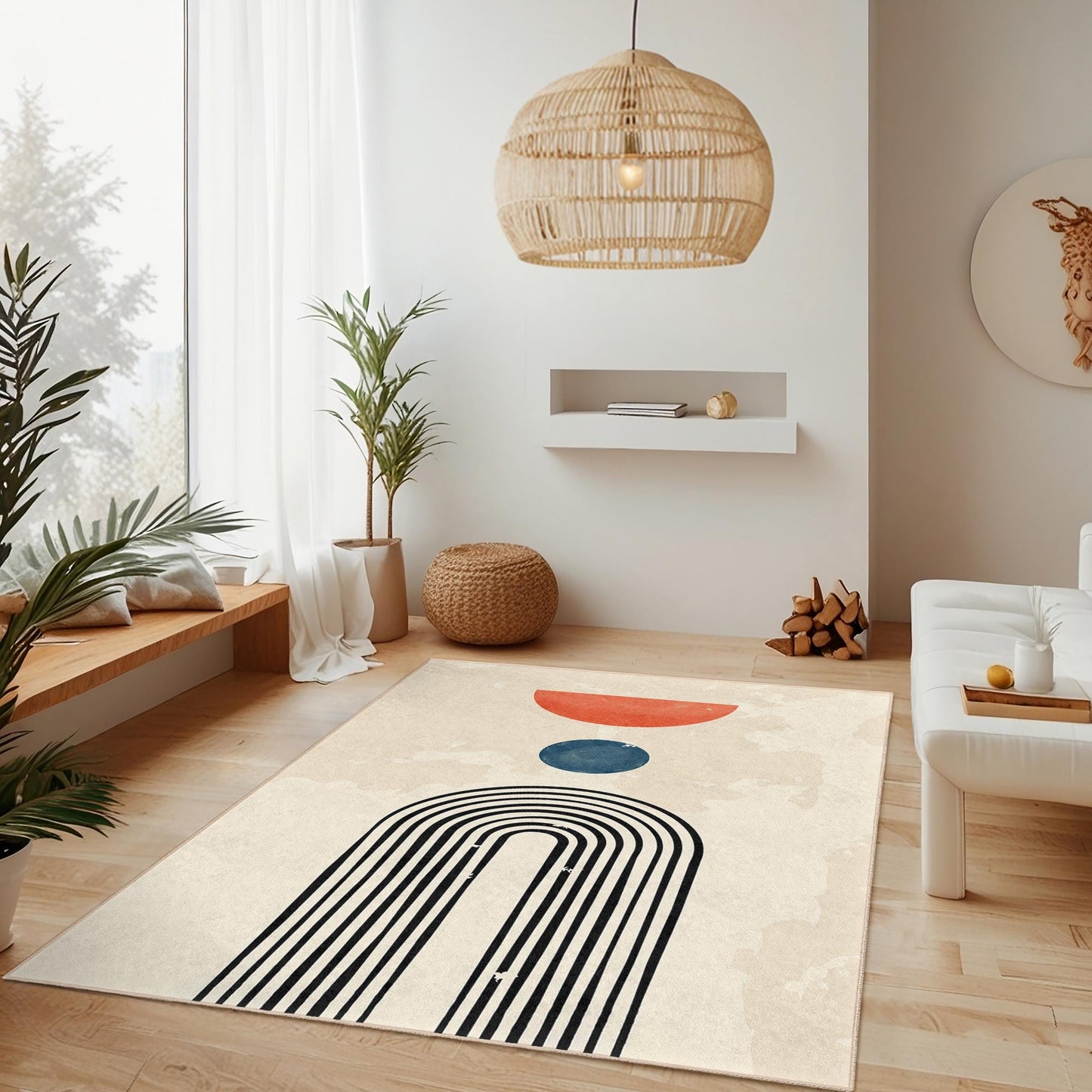 Geometrisch-abstrakter rechteckiger Teppich, modernes Design, stilvolle Wohndekoration, Wohnzimmerteppich, einzigartiger Kunstteppich