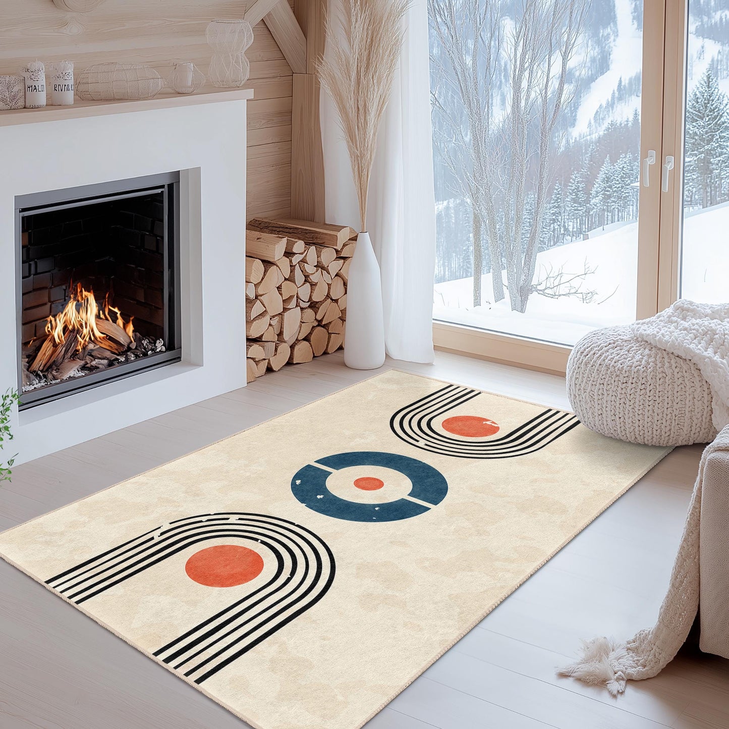 Geometrischer Retro-Rechteckteppich, moderner Designteppich fürs Wohnzimmer, weicher Indoor-Teppich, stilvolle Wohndekoration, einzigartige Fußmatte