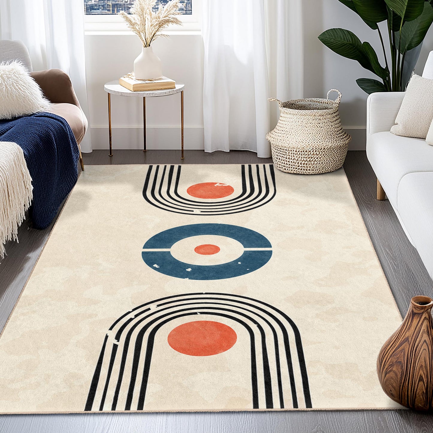 Geometrischer Retro-Rechteckteppich, moderner Designteppich fürs Wohnzimmer, weicher Indoor-Teppich, stilvolle Wohndekoration, einzigartige Fußmatte