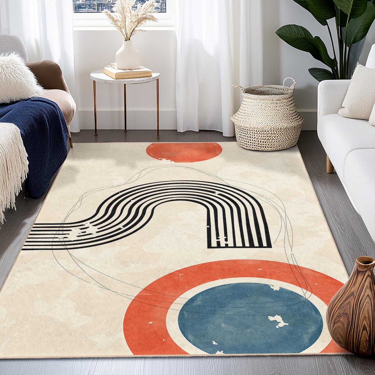 Abstrakter geometrischer rechteckiger Teppich, moderner Kunstteppich, trendige Wohndekoration, Wohnzimmerteppich, minimalistischer Designteppich