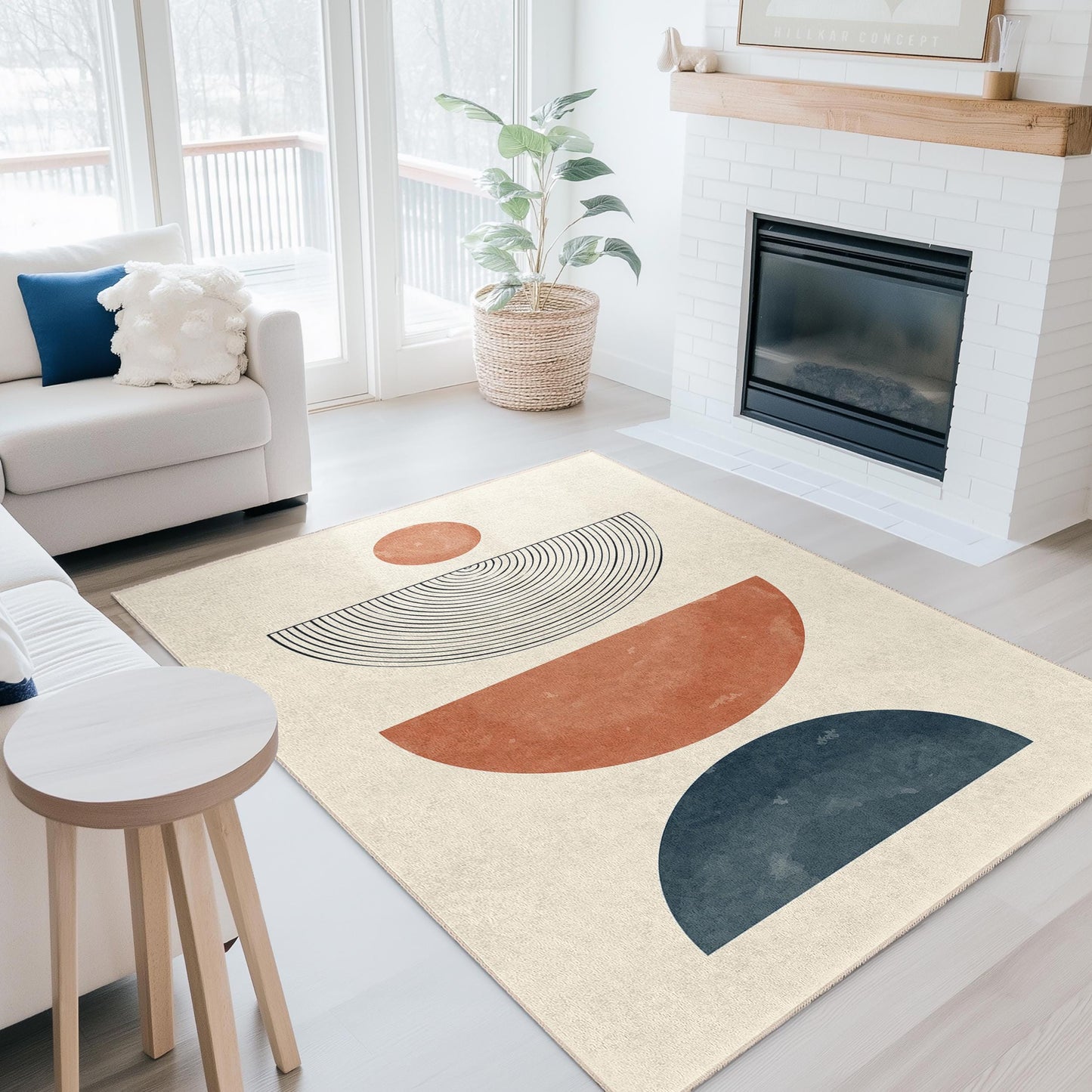 Geometrischer Teppich mit Kreisen und Halbkreisen, moderner rechteckiger Dekoteppich, Wohnzimmerteppich, Boho-Dekoration, weiche Fußmatte