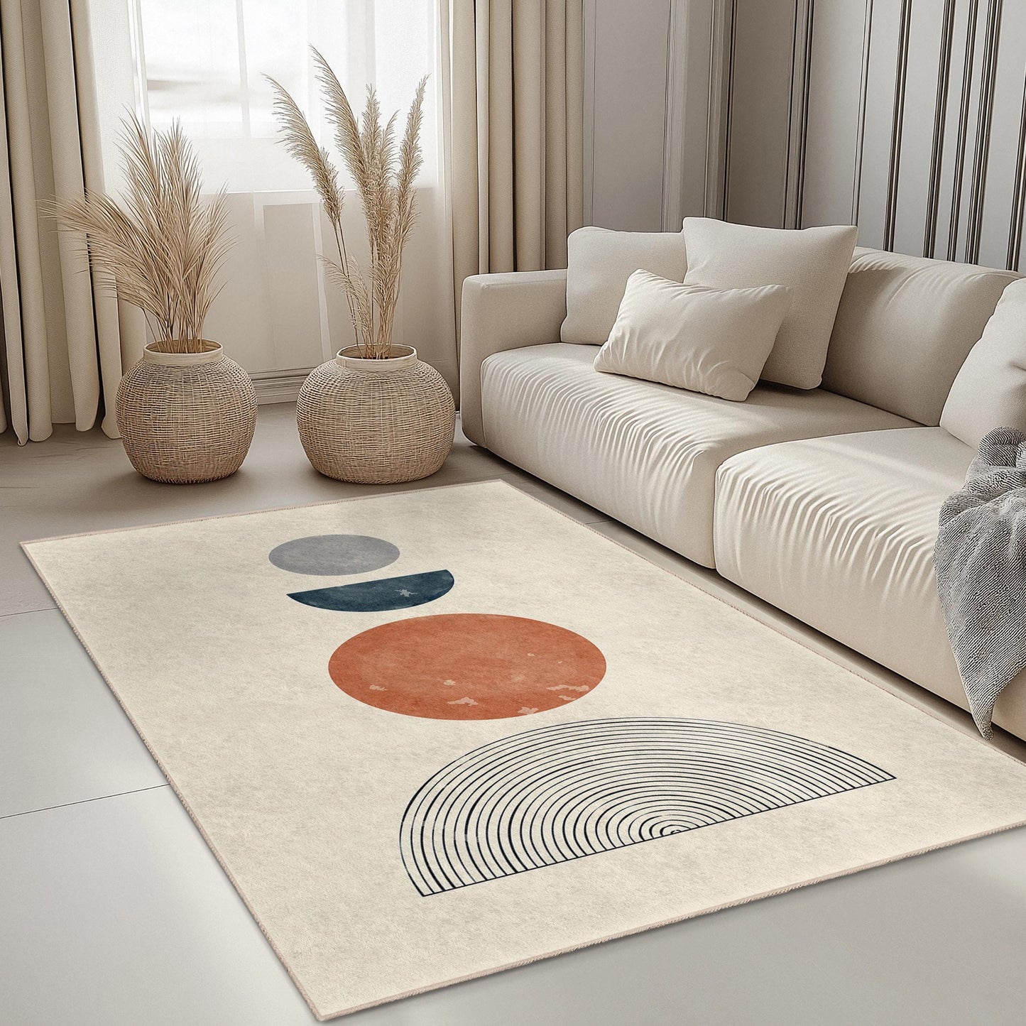 Rechteckiger Teppich mit geometrischem Kreismuster, moderner abstrakter Designteppich, weicher Indoor-Teppich für Wohnzimmer und Schlafzimmer