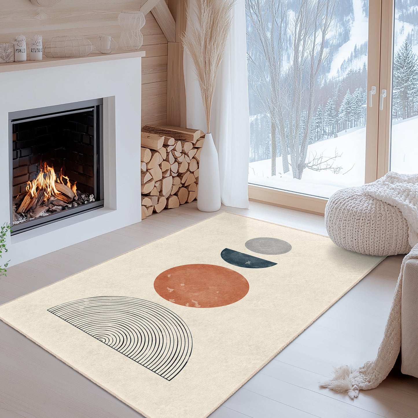 Rechteckiger Teppich mit geometrischem Kreismuster, moderner abstrakter Designteppich, weicher Indoor-Teppich für Wohnzimmer und Schlafzimmer