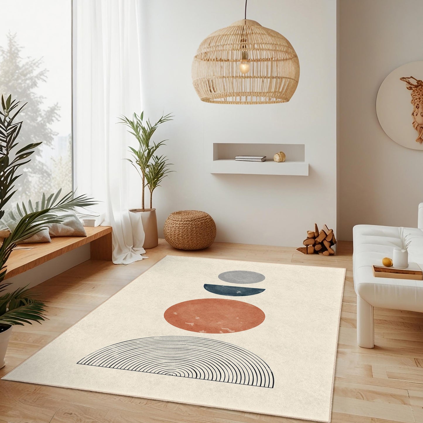Rechteckiger Teppich mit geometrischem Kreismuster, moderner abstrakter Designteppich, weicher Indoor-Teppich für Wohnzimmer und Schlafzimmer