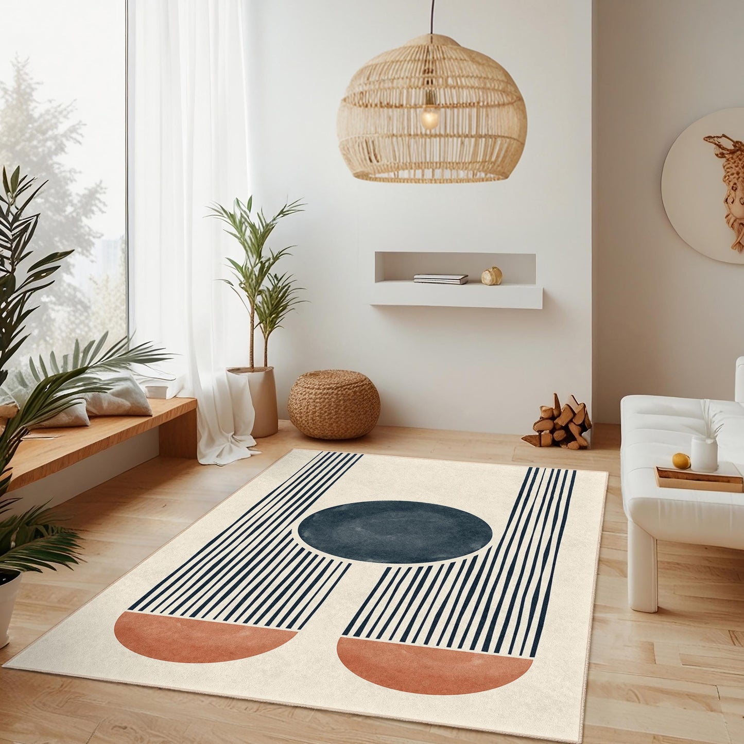 Moderner geometrischer Rechteckteppich, stilvolle abstrakte Fußmatte, dekorativer Wohnzimmerteppich, schickes Wohnaccessoire