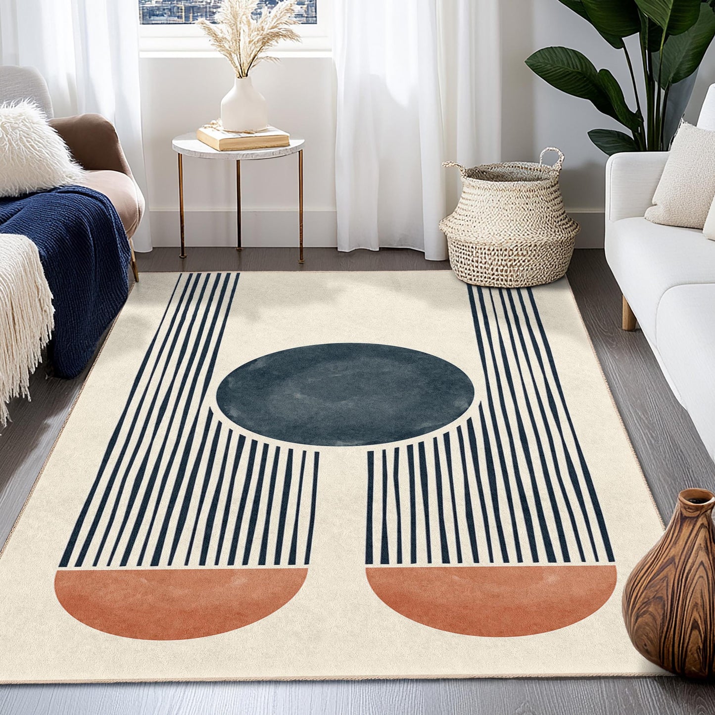 Moderner geometrischer Rechteckteppich, stilvolle abstrakte Fußmatte, dekorativer Wohnzimmerteppich, schickes Wohnaccessoire