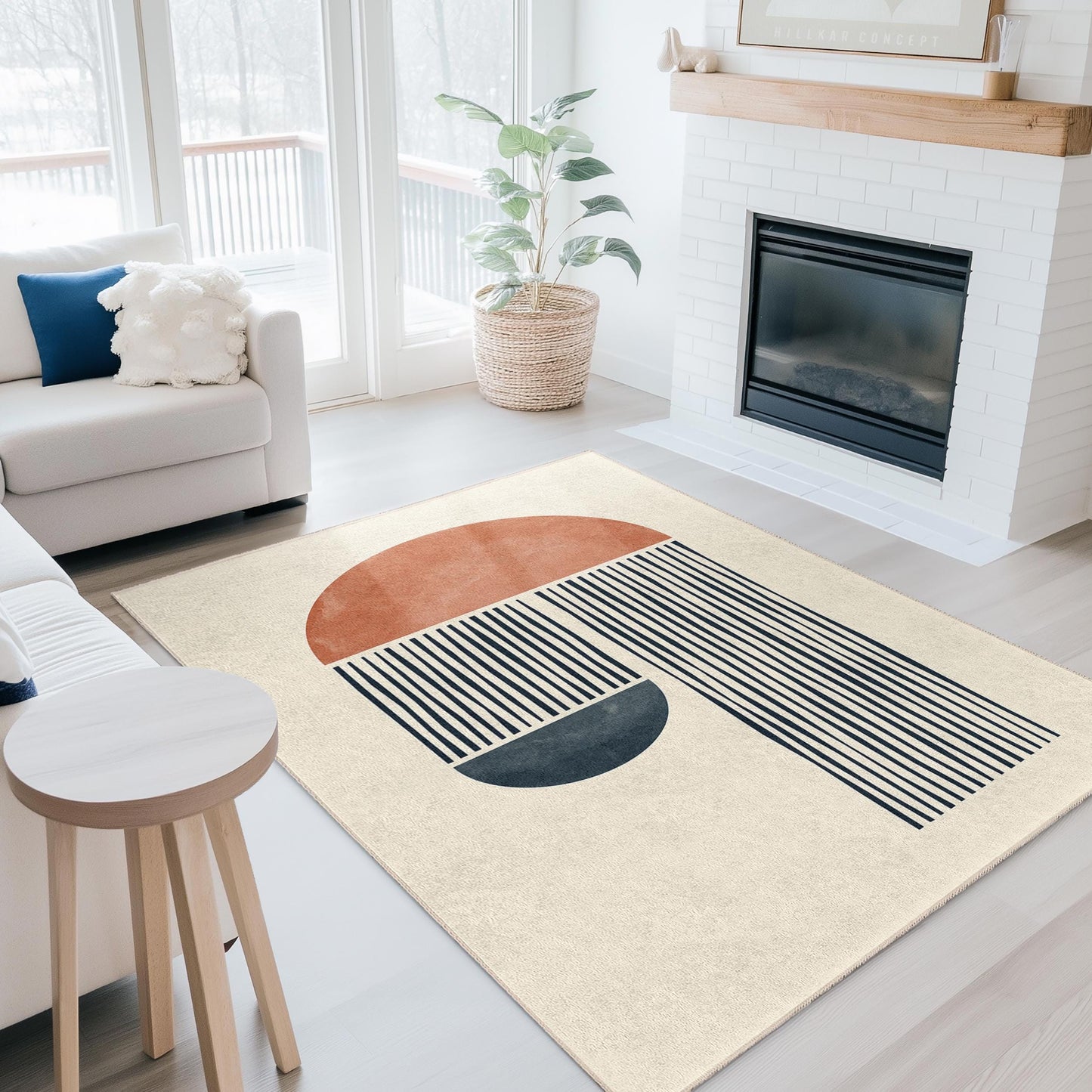 Abstrakter geometrischer rechteckiger Teppich, moderner minimalistischer Designteppich, Boho-Dekor fürs Wohnzimmer, schicke Wohnaccessoire-Matte
