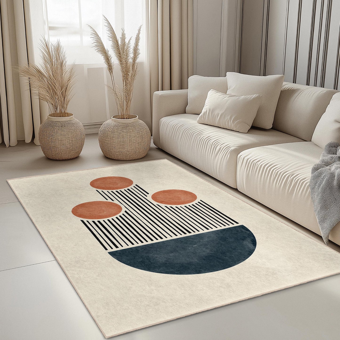 Abstrakter geometrischer rechteckiger Teppich, moderner Designteppich, stilvoller Wohnteppich, Wohnzimmerteppich, einzigartige Fußmatte