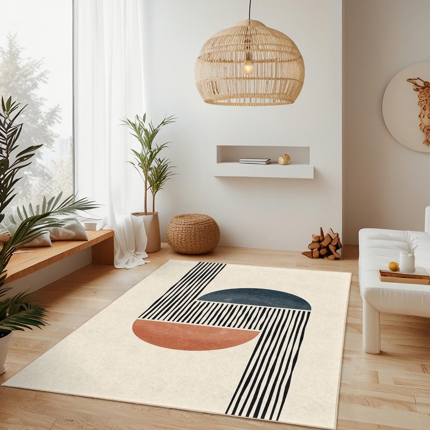 Rechteckiger Teppich mit geometrischem Muster, moderner abstrakter Bodenteppich, einzigartige Wohndekoration, stilvoller Indoor-Teppich, Wohnzimmerteppich
