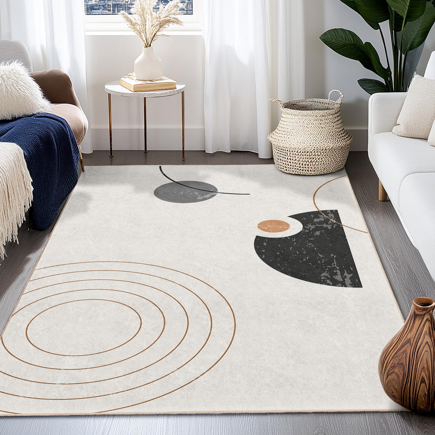 Abstrakter geometrischer Teppich, moderner rechteckiger Wohnzimmerteppich, stilvolle Wohndekoration, einzigartiges Design, zeitgenössischer Teppich