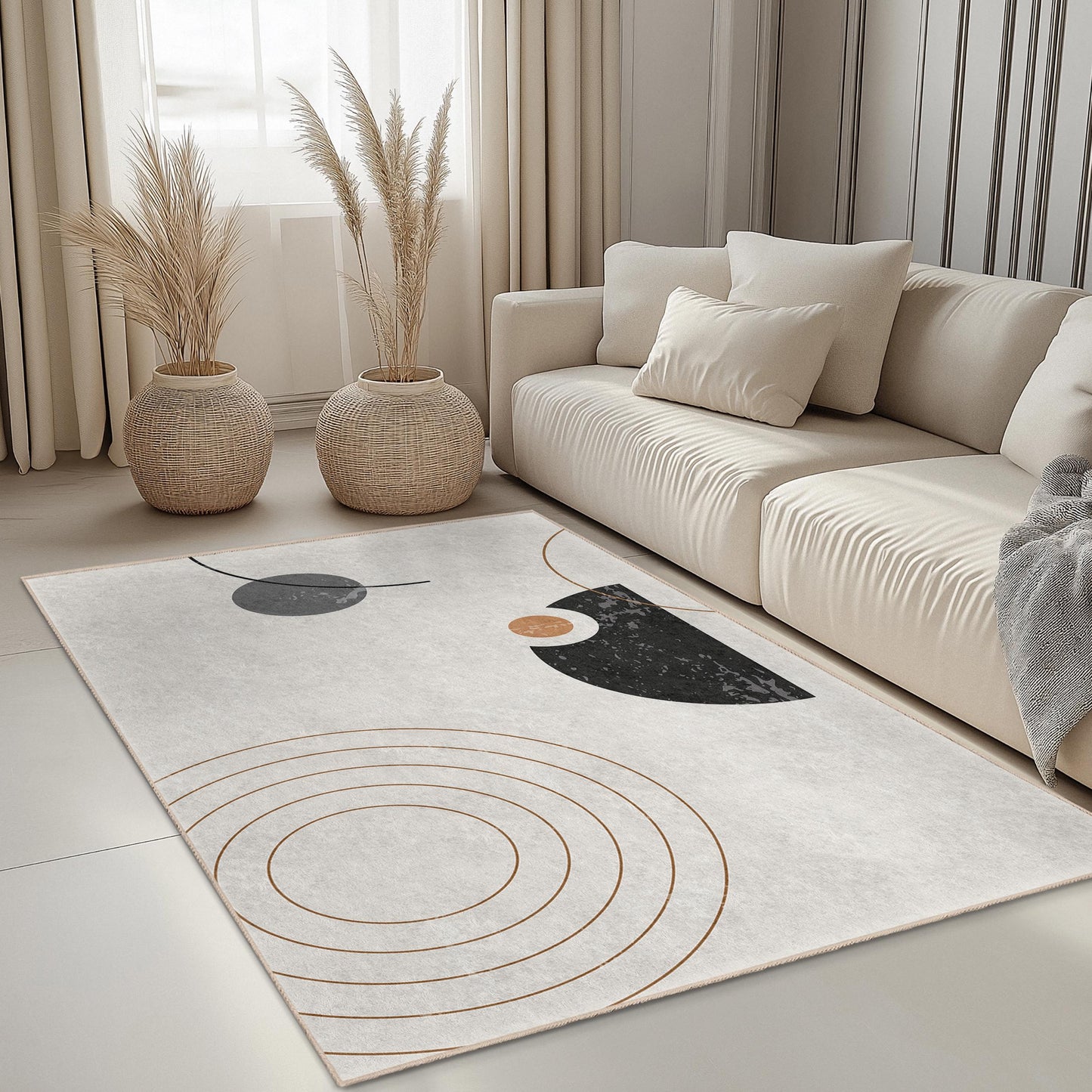 Abstrakter geometrischer Teppich, moderner rechteckiger Wohnzimmerteppich, stilvolle Wohndekoration, einzigartiges Design, zeitgenössischer Teppich