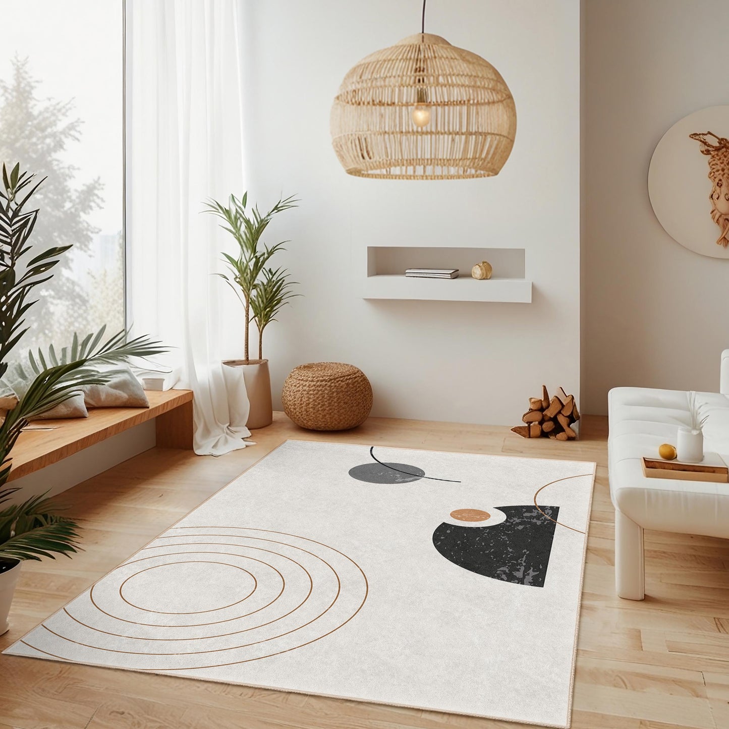 Abstrakter geometrischer Teppich, moderner rechteckiger Wohnzimmerteppich, stilvolle Wohndekoration, einzigartiges Design, zeitgenössischer Teppich