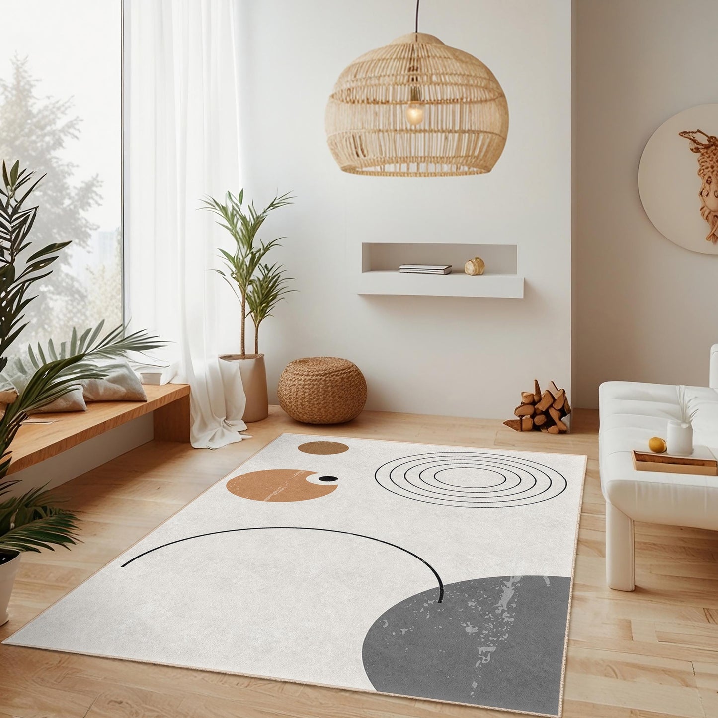 Moderner, abstrakter, geometrischer Rechteckteppich, minimalistisches Design, stilvolle Wohndekoration, Wohnzimmerteppich, Schlafzimmerteppich