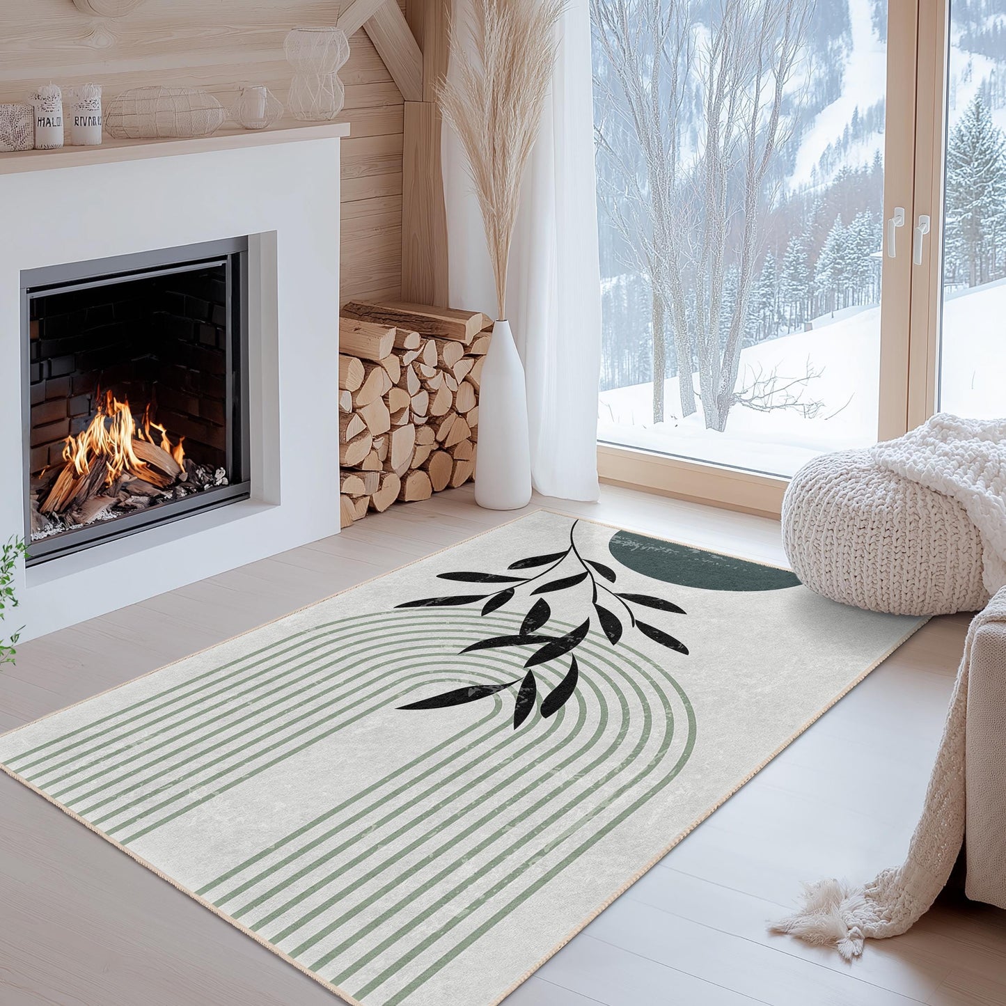 Eleganter rechteckiger Teppich mit Blättermuster, modernes Design, Boho-Chic-Stil, Wohnzimmerteppich, Teppich für den Innenbereich