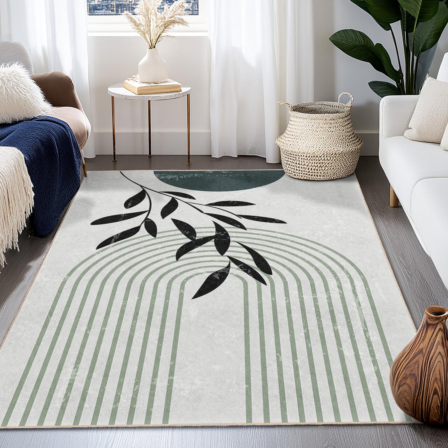Eleganter rechteckiger Teppich mit Blättermuster, modernes Design, Boho-Chic-Stil, Wohnzimmerteppich, Teppich für den Innenbereich