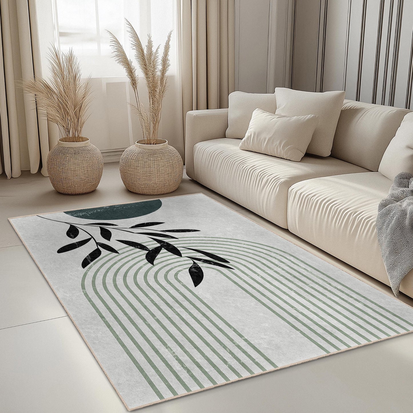 Eleganter rechteckiger Teppich mit Blättermuster, modernes Design, Boho-Chic-Stil, Wohnzimmerteppich, Teppich für den Innenbereich