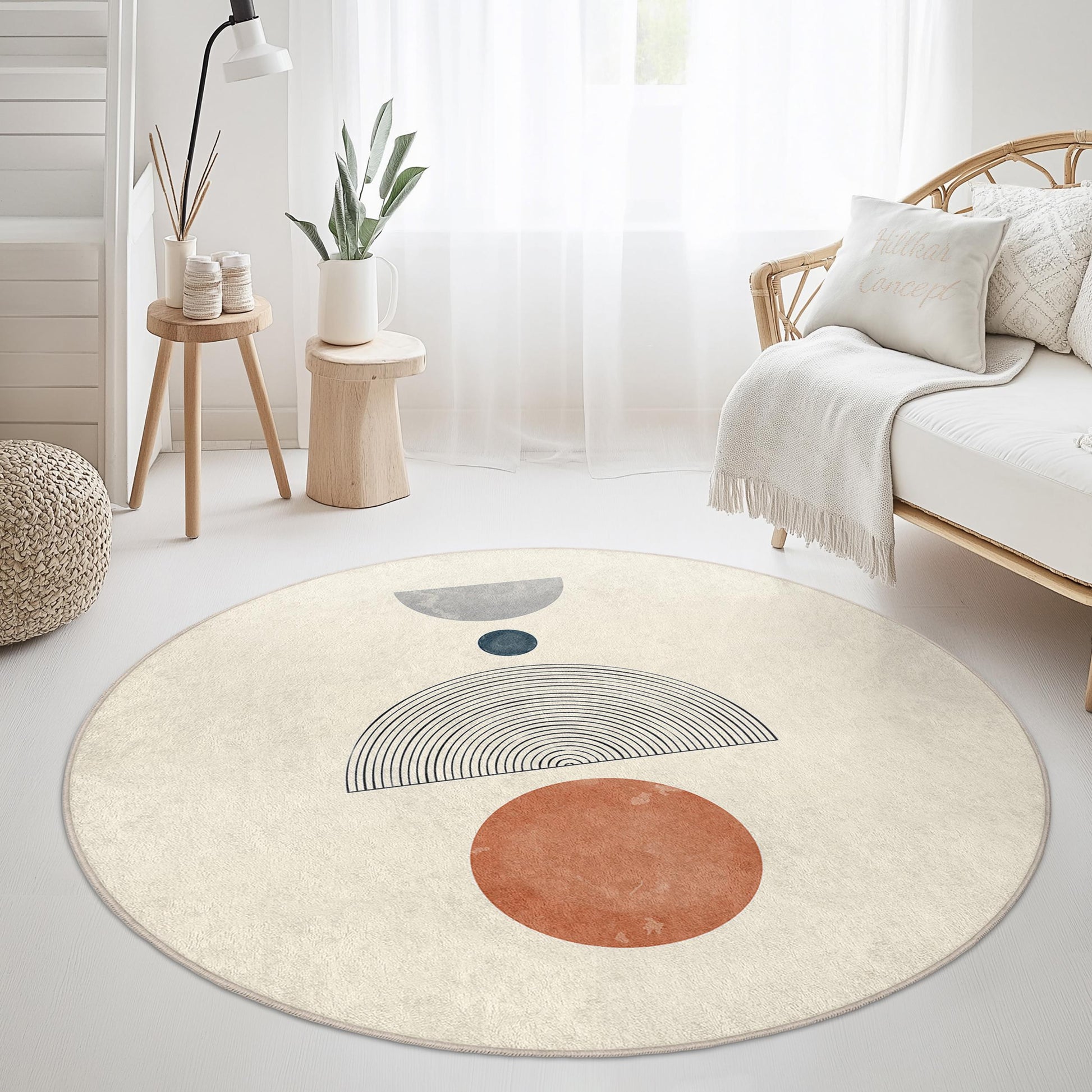 Modern Abstract Round Area Rug, Geometric Design Circle Carpet, Soft Living Room Rug, Boho Decor Round Mat, Stylish Home Accent