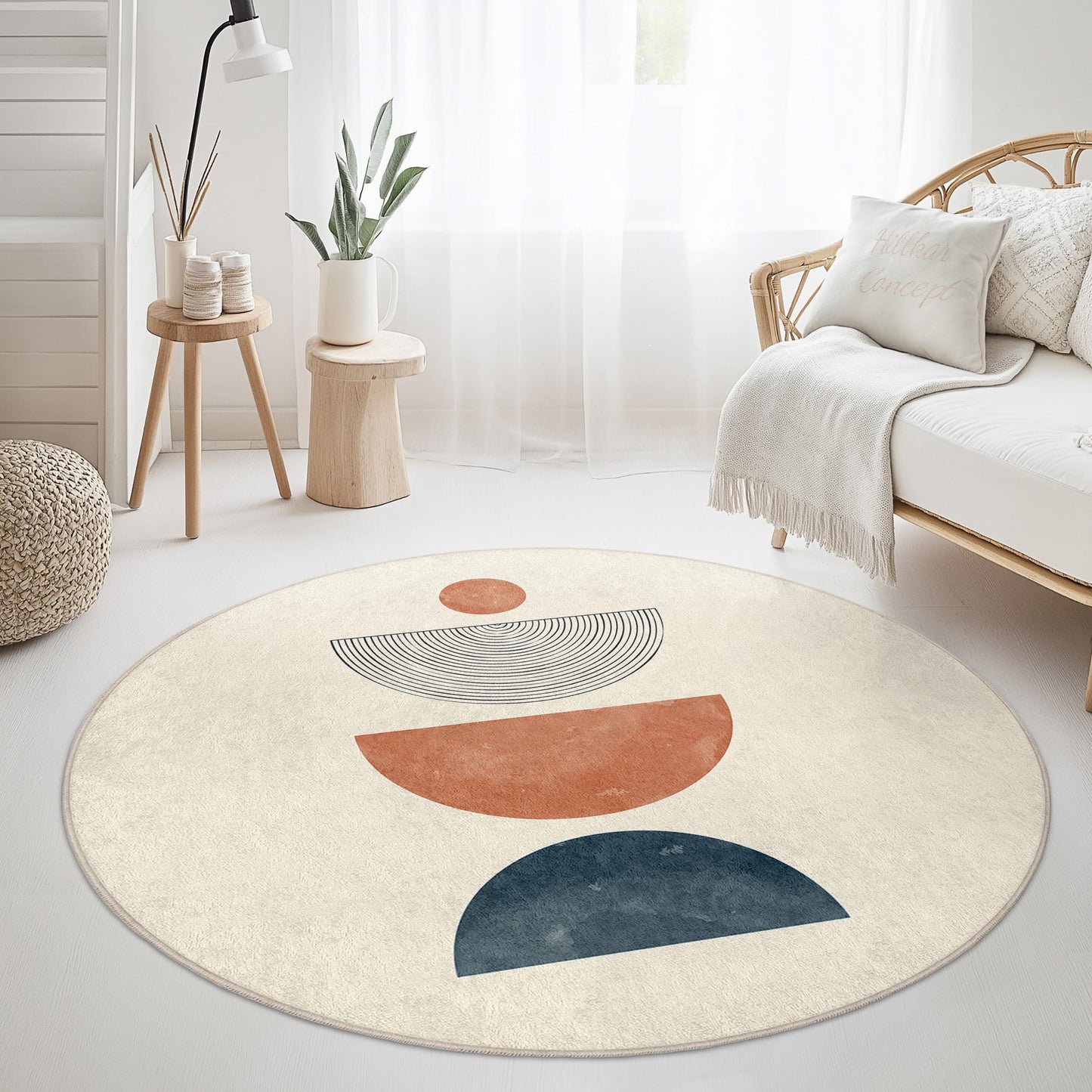 Boho-Rundteppich, geometrischer runder Teppich fürs Wohnzimmer, moderner Bohème-Fußteppich, stilvoller Dekoteppich, weicher und gemütlicher Teppich