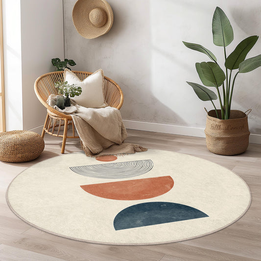 Boho Circle Area Rug, Geometric Round Rug for Living Room, Modern Bohemian Floor Mat, Stylish Decor Rug, Soft and Cozy Carpet