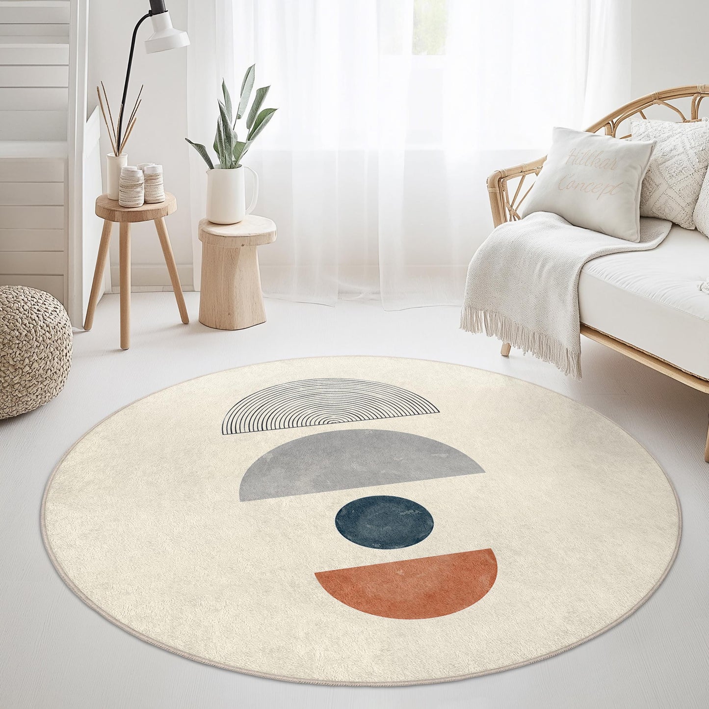 Moderner geometrischer runder Teppich, minimalistischer Kreisteppich, dekorativer Wohnzimmerteppich, weicher runder Teppich für die Wohnkultur