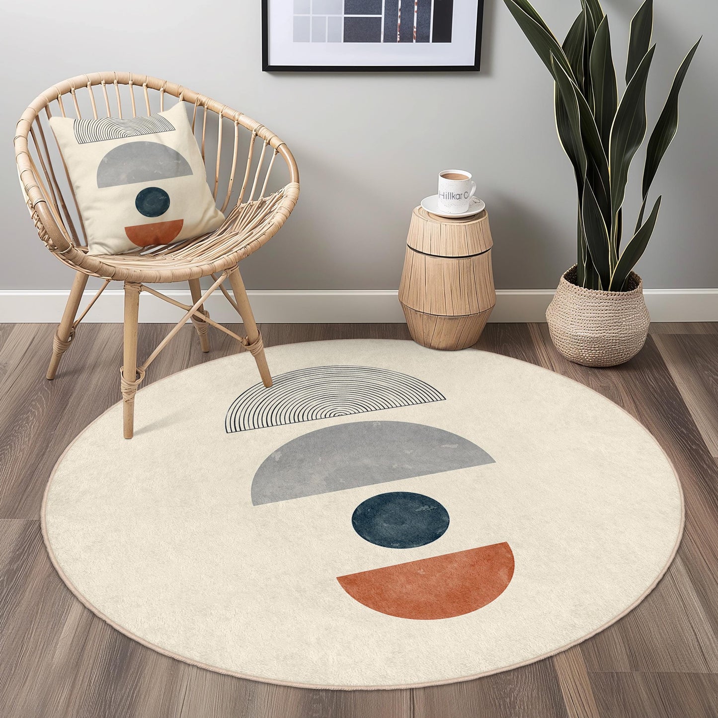 Moderner geometrischer runder Teppich, minimalistischer Kreisteppich, dekorativer Wohnzimmerteppich, weicher runder Teppich für die Wohnkultur