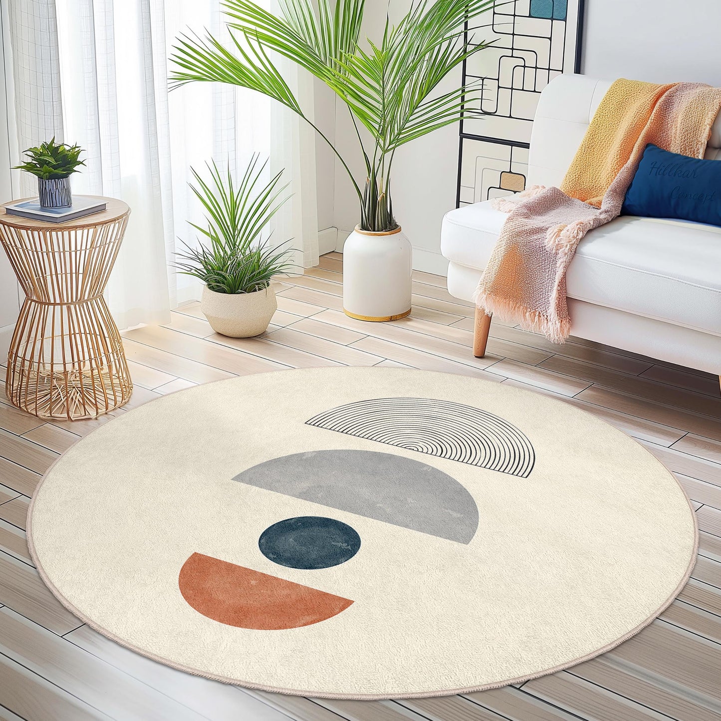 Moderner geometrischer runder Teppich, minimalistischer Kreisteppich, dekorativer Wohnzimmerteppich, weicher runder Teppich für die Wohnkultur