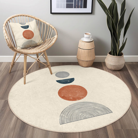 Abstract Round Area Rug, Modern Circular Carpet, Bohemian Home Decor, Soft Round Mat, Unique Living Room Rug, Stylish Round Floor Covering