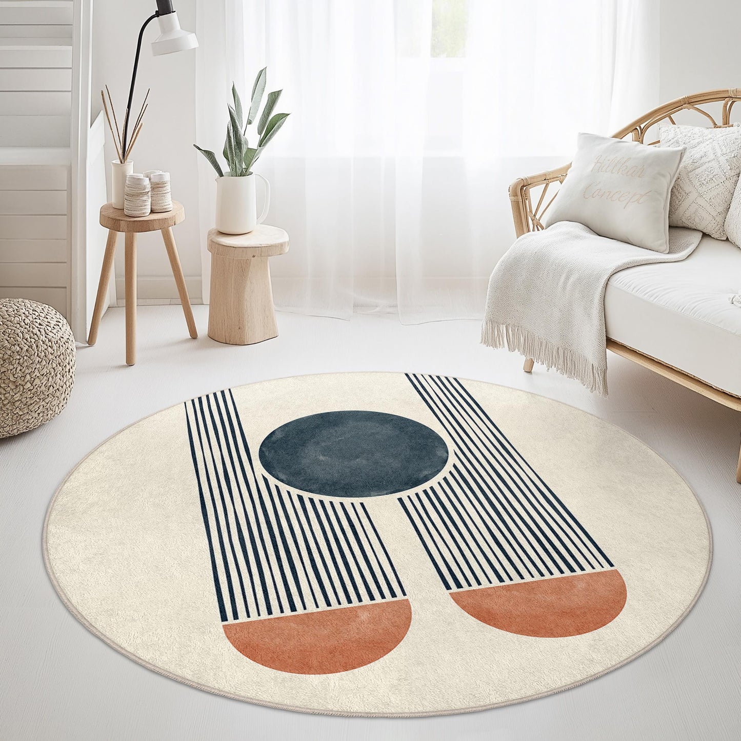 Abstrakter runder Teppich, moderner runder Teppich fürs Wohnzimmer, weicher Dekoteppich, Bodenmatte mit geometrischem Design
