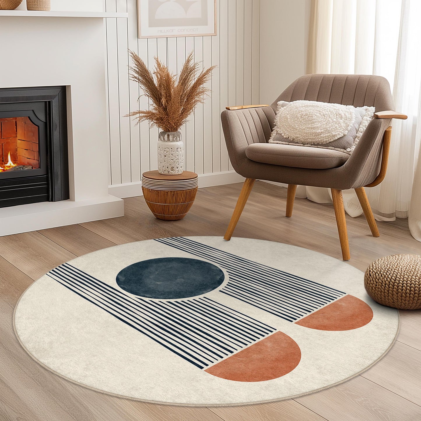 Abstrakter runder Teppich, moderner runder Teppich fürs Wohnzimmer, weicher Dekoteppich, Bodenmatte mit geometrischem Design