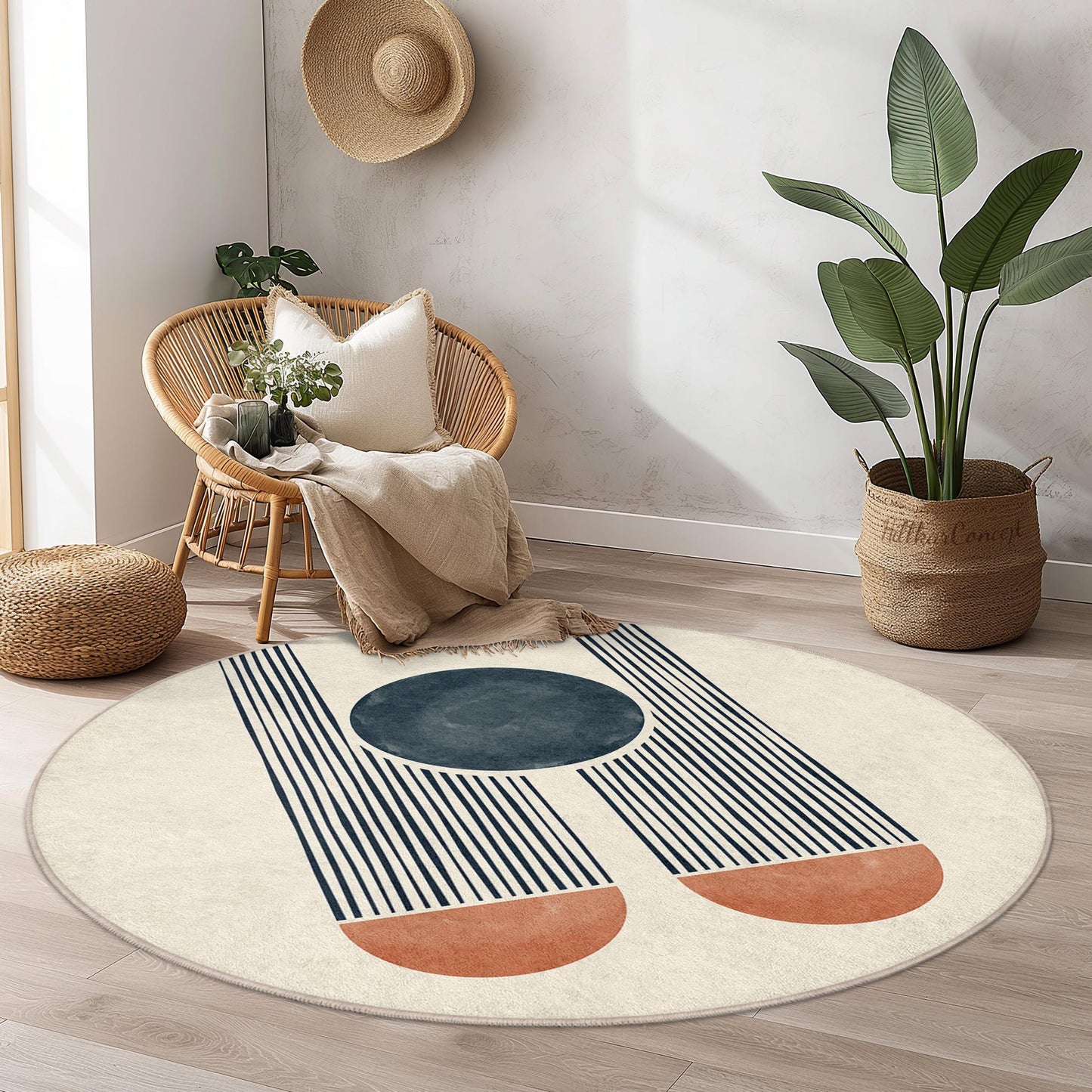 Abstrakter runder Teppich, moderner runder Teppich fürs Wohnzimmer, weicher Dekoteppich, Bodenmatte mit geometrischem Design