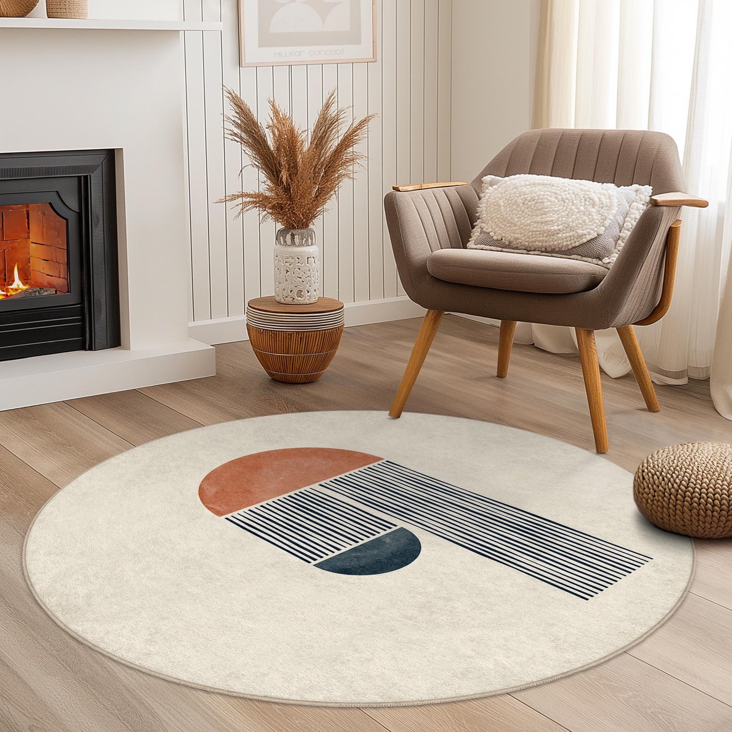 Abstrakter runder Teppich, modernes geometrisches Design, Boho-Chic-Teppich, weicher runder Teppich für Wohnzimmer, Schlafzimmer oder Büro
