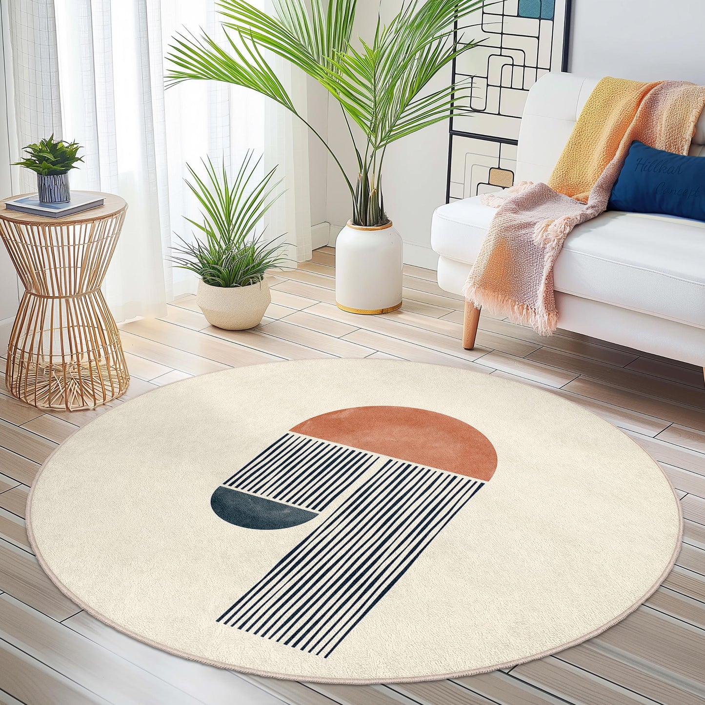 Abstrakter runder Teppich, modernes geometrisches Design, Boho-Chic-Teppich, weicher runder Teppich für Wohnzimmer, Schlafzimmer oder Büro