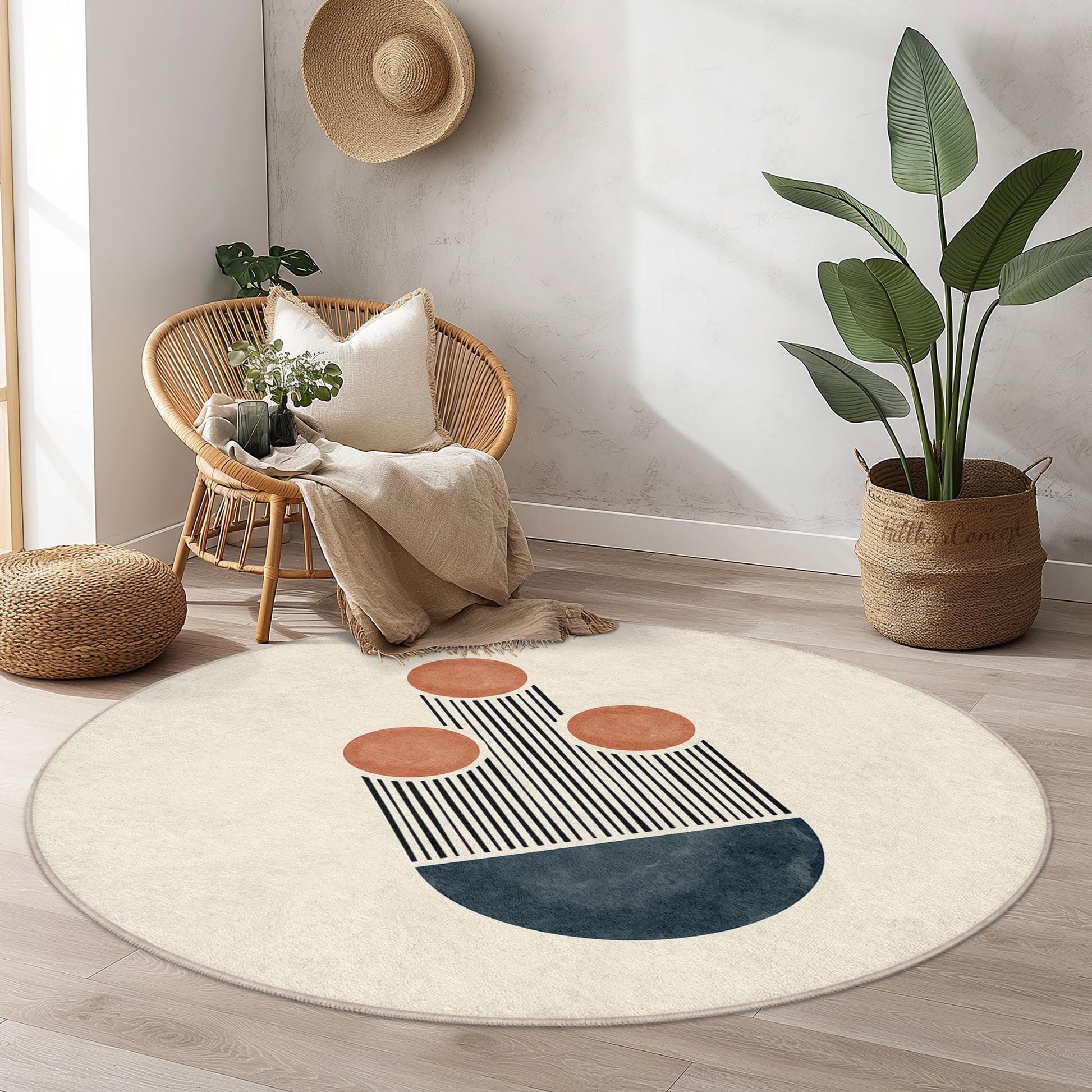 Abstract Round Area Rug, Modern Circle Carpet, Bohemian Round Rug, Geometric Home Decor, Living Room Rug, Unique Floor Mat