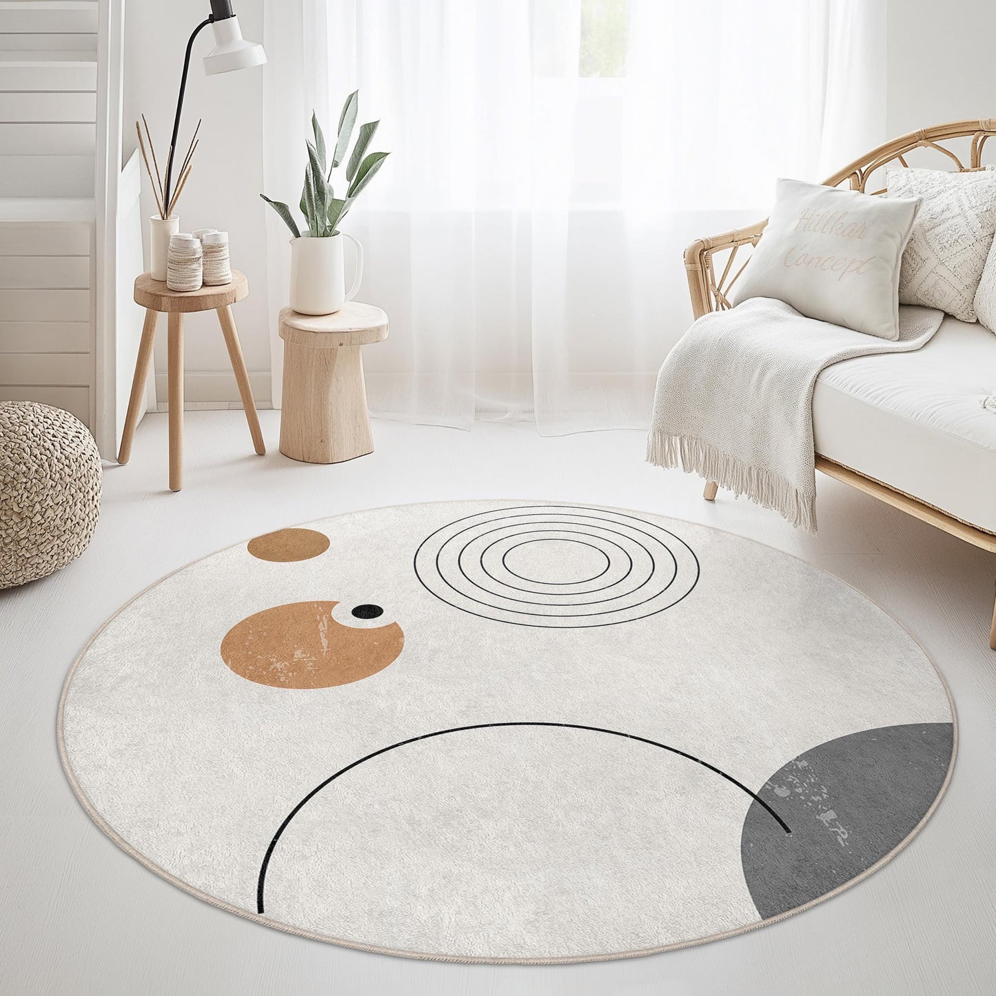 Abstrakter geometrischer runder Teppich, moderner runder Teppich, dekorativer runder Teppich für Zuhause, trendige Wohnzimmerdekoration, stilvolle Fußmatte