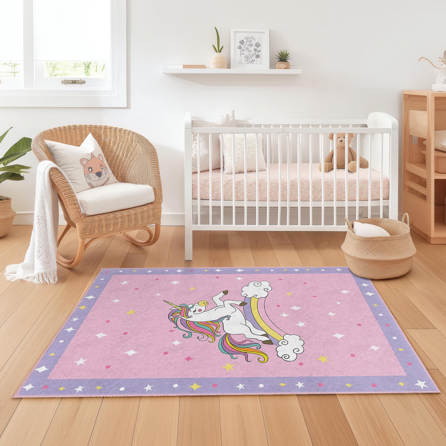 Magischer Einhorn-Kinderteppich, Regenbogen-Einhorn-Teppich fürs Spielzimmer, rechteckige Spielmatte fürs Kinderzimmer, weiche Kinderzimmerdekoration, fantasievoller Kinderteppich