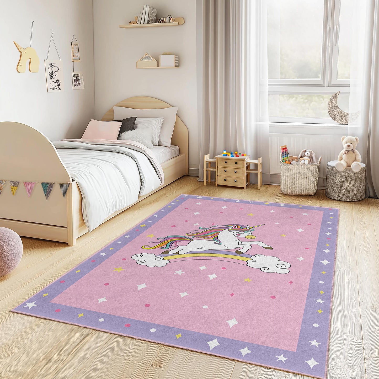 Magischer Einhorn-Kinderteppich, Regenbogen-Einhorn-Teppich fürs Spielzimmer, rechteckige Spielmatte fürs Kinderzimmer, weiche Kinderzimmerdekoration, fantasievoller Kinderteppich